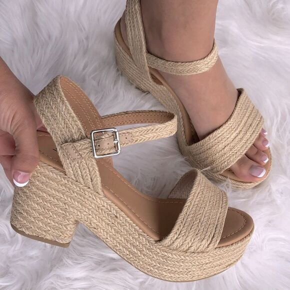 1 Left! Soda CASTLE Tan Woven‎ Espadrille Jute Wedge Heel Mule 10 - Picture 5 of 12